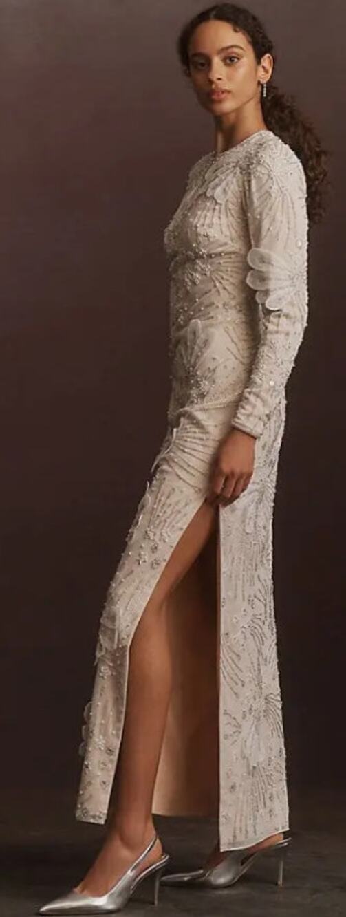 BHLDN Long-Sleeve Beaded Ivory Maxi Dress Gown Size XS NWT+I Formal Bridal